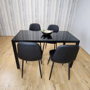 Black Glass Dining Table Set with 4 Leather Chairs Modern Italian Design