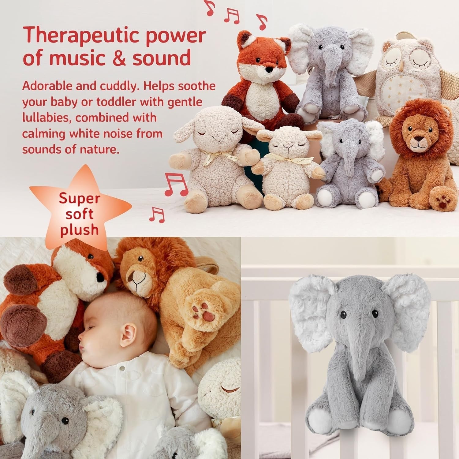 Elliot Elephant Baby Plush White Noise Machine 8 Soothing Sounds
