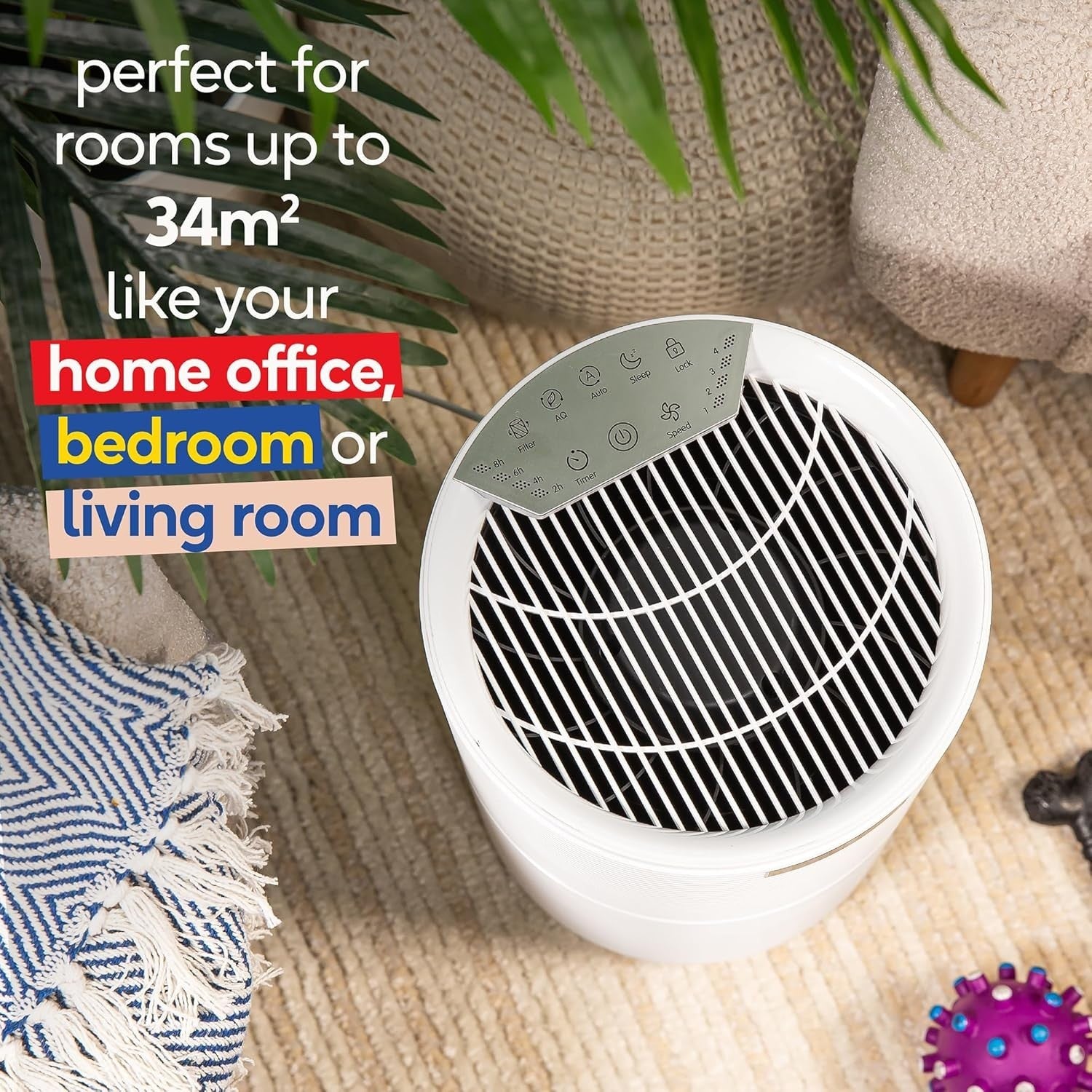 Quiet HEPA Air Purifier for Large Rooms 280m³/h Carbon Filter White