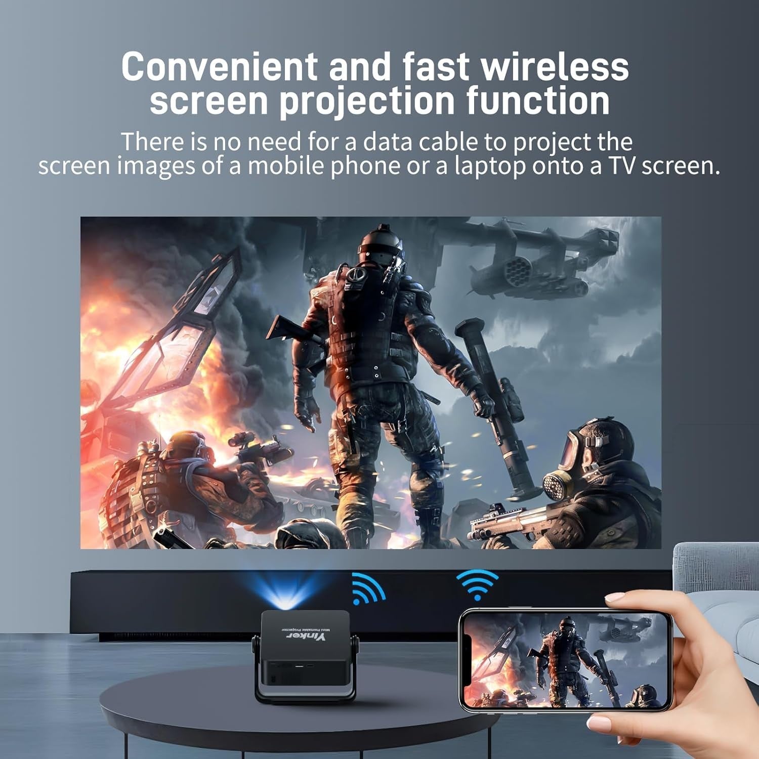 Mini 1080P Smart Projector 500 ANSI 4K WiFi 6 Bluetooth 360° Stand