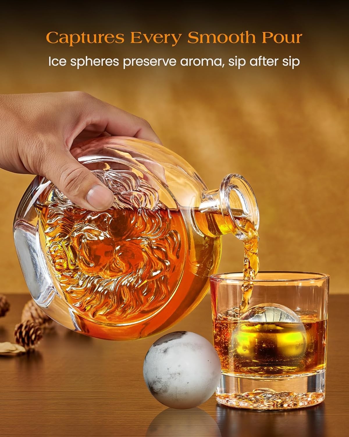 Luxury Lion Whiskey Decanter Gift Set with 2 Glasses & Ice Stones 709ml