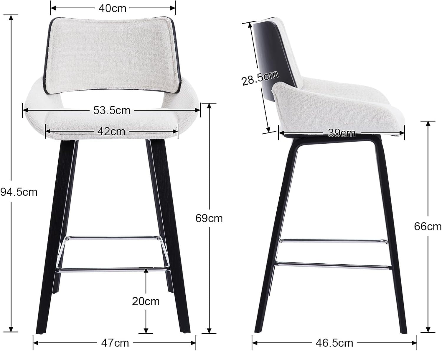 Modern Oatmeal Bar Stools Set of 2 | Chenille Seat, Solid Wood Frame