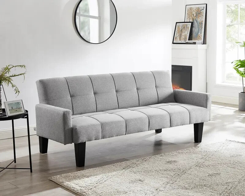 3 Seater Grey Sofa Bed Clic Clac Tufted Fabric Guest Sleeper Couch Modern