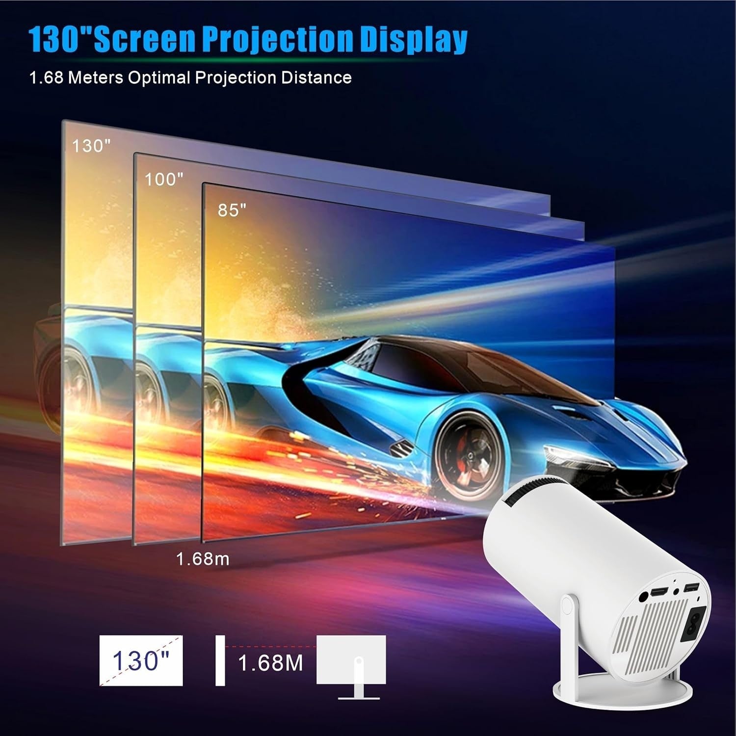 Mini Smart Projector 4K Android WiFi 6 Bluetooth 180° 130”