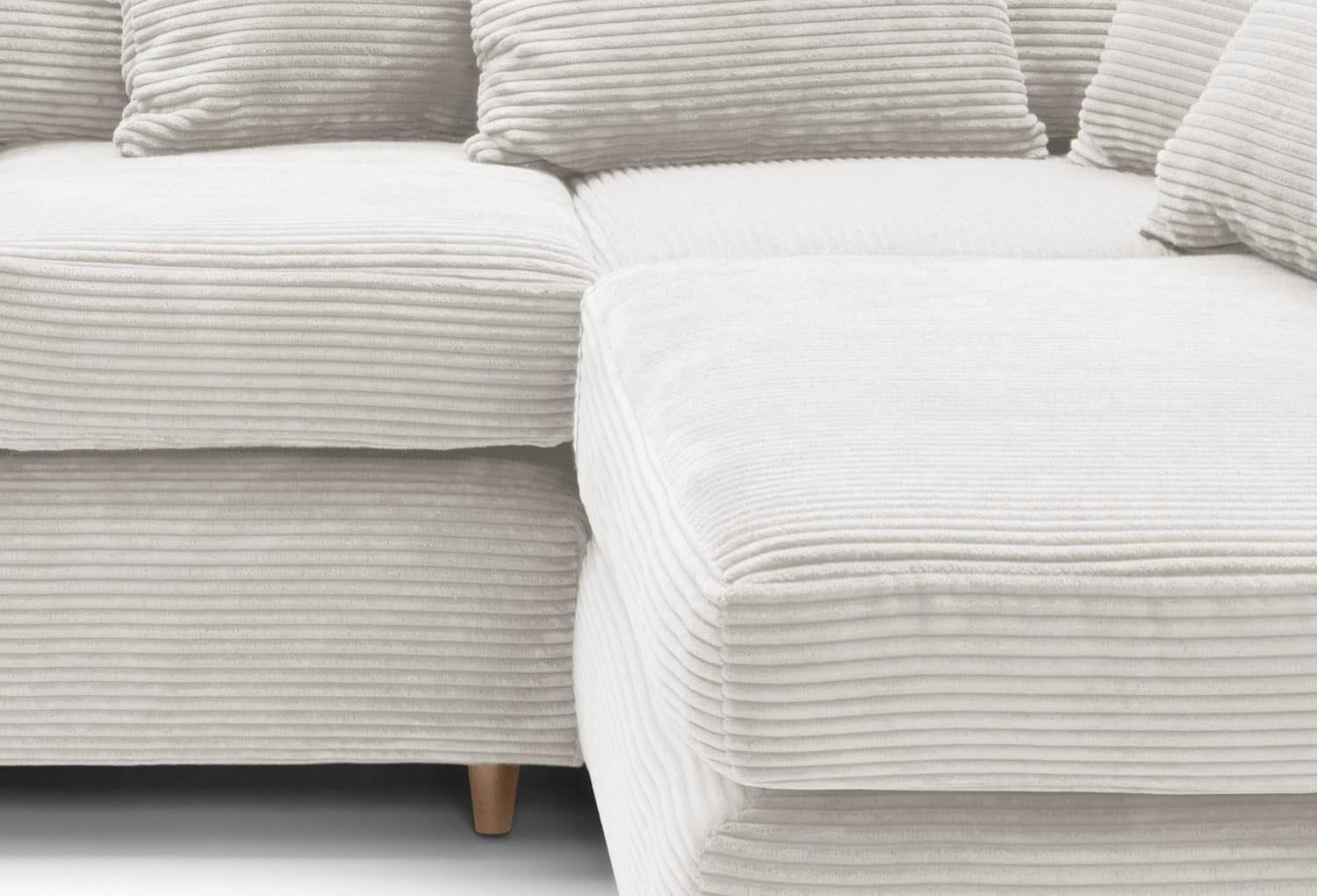 White Jumbo Cord Right Hand L Shaped Sofa | Deep Cushions | Durable Wood Frame