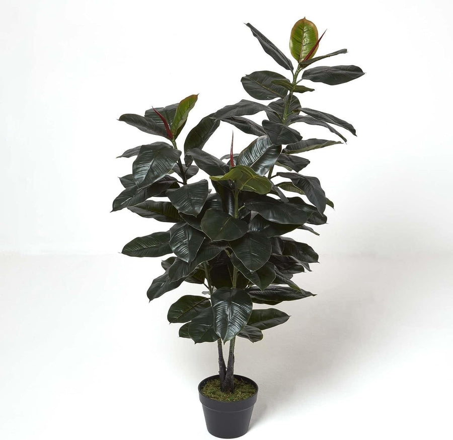 130cm Tall Artificial Rubber Tree in Weighted Pot Green Real Touch Indoor Decor