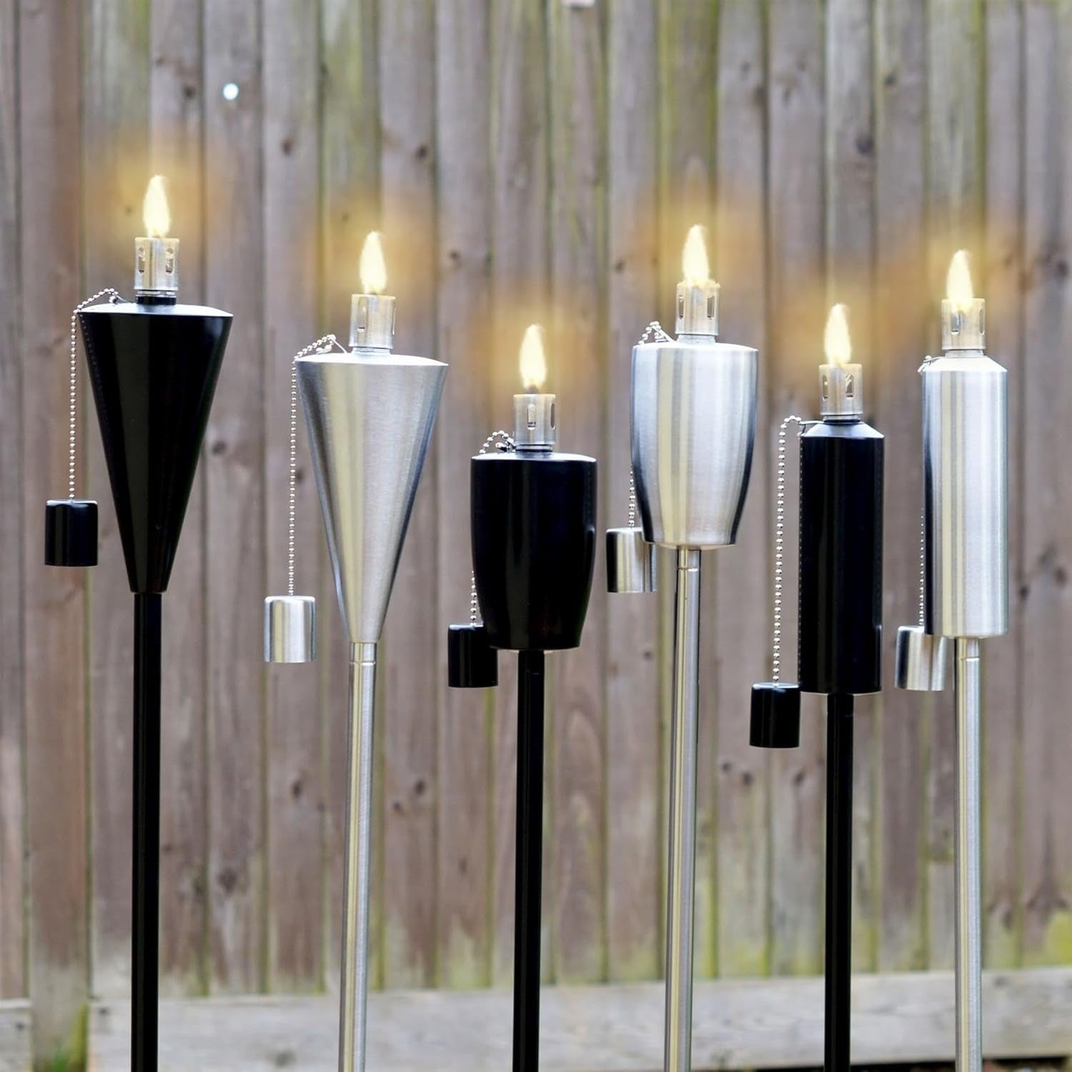 12 Pack Harbour Housewares Metal Garden Torches 146cm Black Cone Lanterns