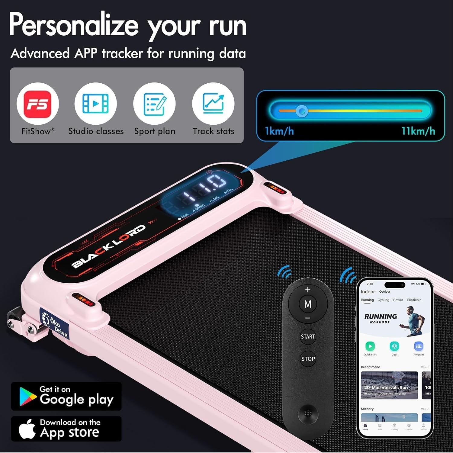 Under Desk Walking Pad Treadmill 9% Incline 11KM/H Home Fitness