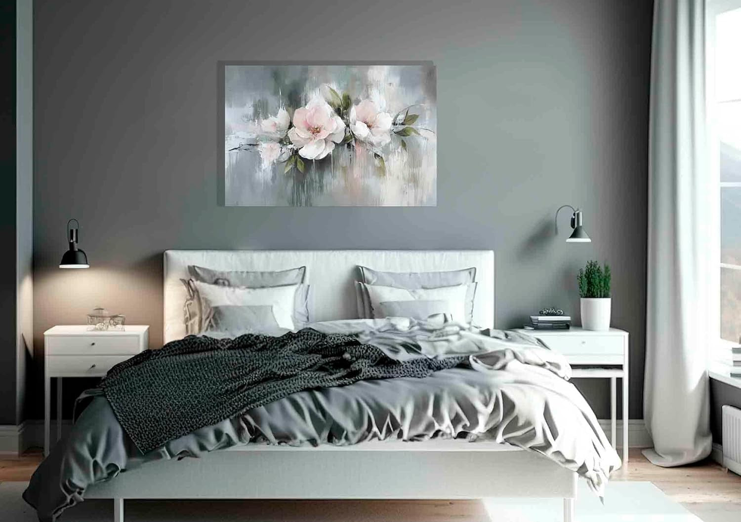 Abstract Pink White Flower Canvas Wall Art 40x30cm Modern Floral Print
