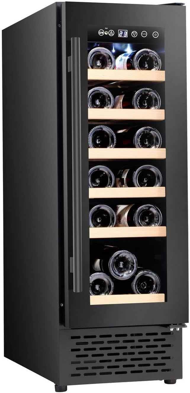 30cm Built In Wine Cooler 18 Bottle Slim Glass Door LED Touch Control