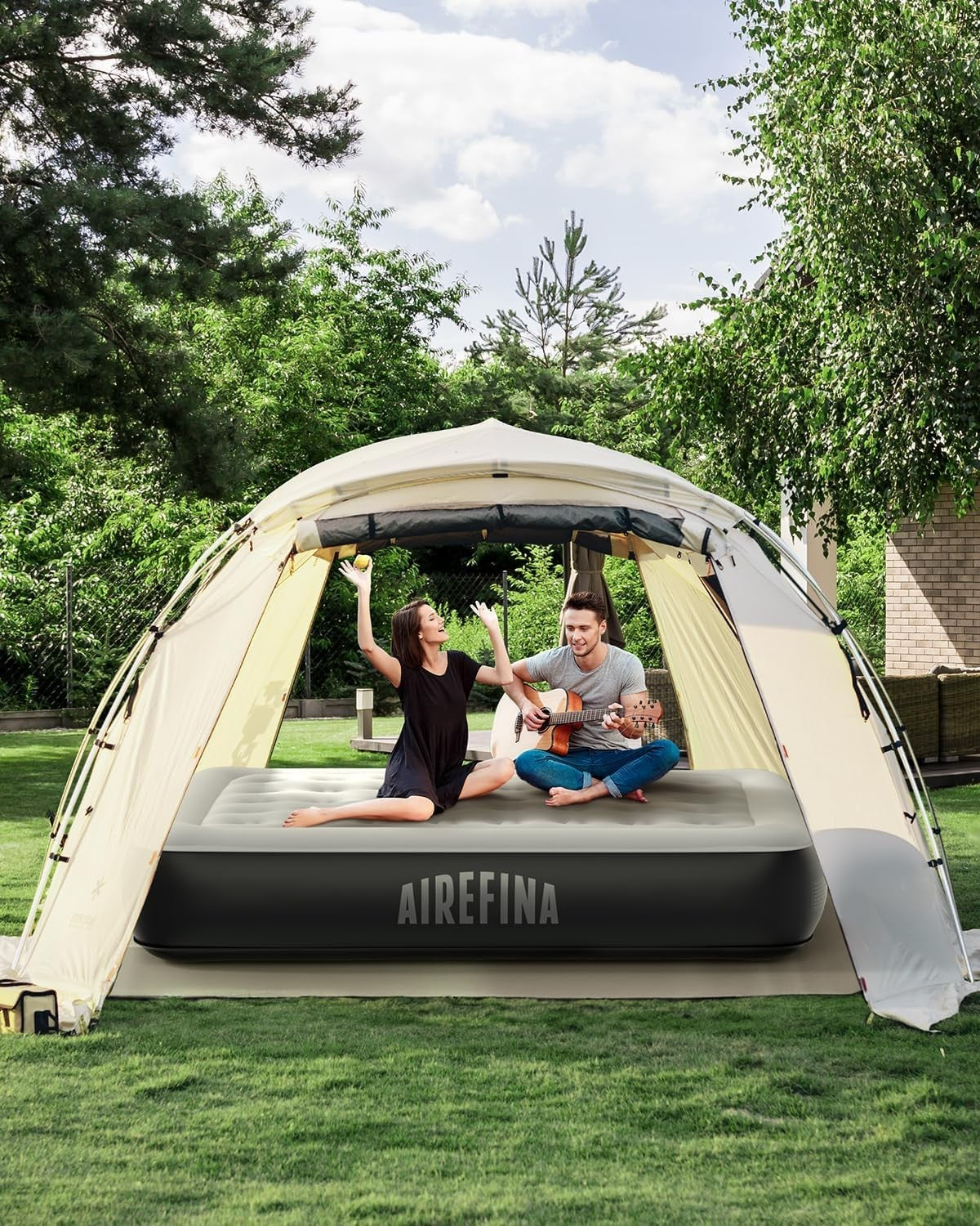 King Size Inflatable Air Bed Built In Electric Pump Flocked Raised Mattress