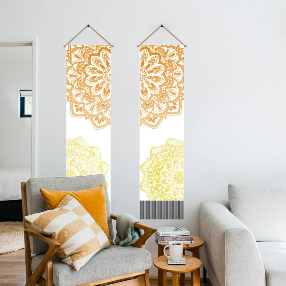 Boho Mandala Wall Tapestry 2pcs 45.7x13in Orange Gold Decor