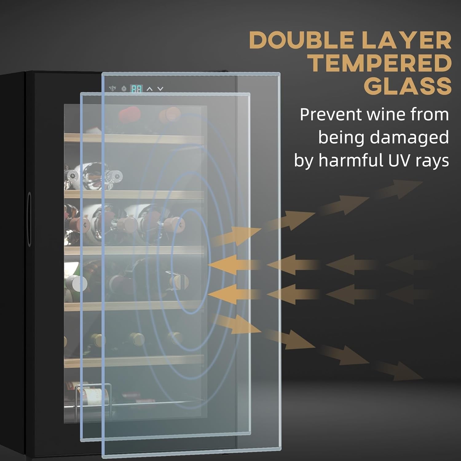 24 Bottle Wine Cooler Fridge Glass Door LED Touch Control Freestanding