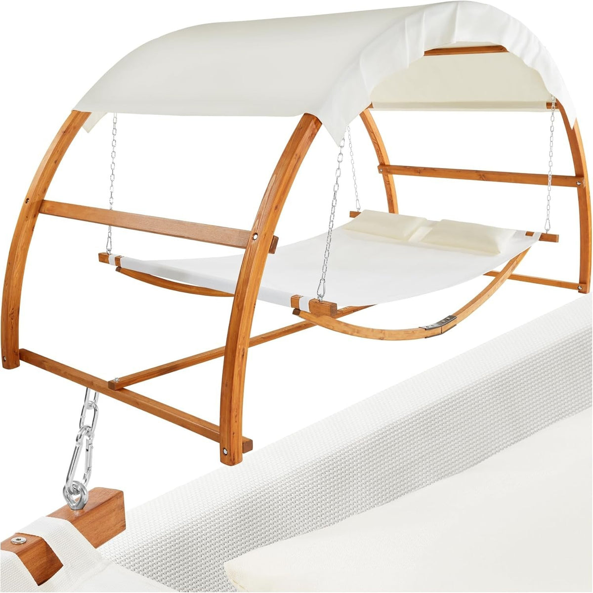 Luxury 2-Person Wooden Hammock w/ Canopy & Cushions – Outdoor Garden Swing