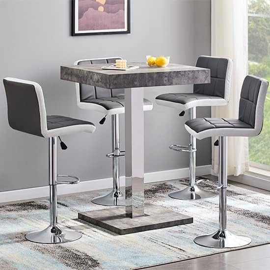 Concrete Effect High Gloss Square Bar Table Dining Pub 80×80×110cm Furniture