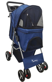 Pet Travel Stroller Dog Cat Pushchair Foldable Swivel Wheels 15kg Navy Blue