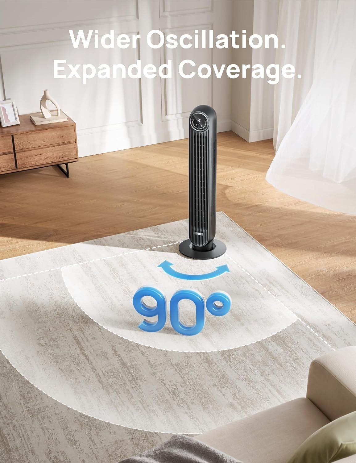 28dB Silent Tower Fan 25ft/s Velocity Electric Cooling Fan with Remote 4-Speed