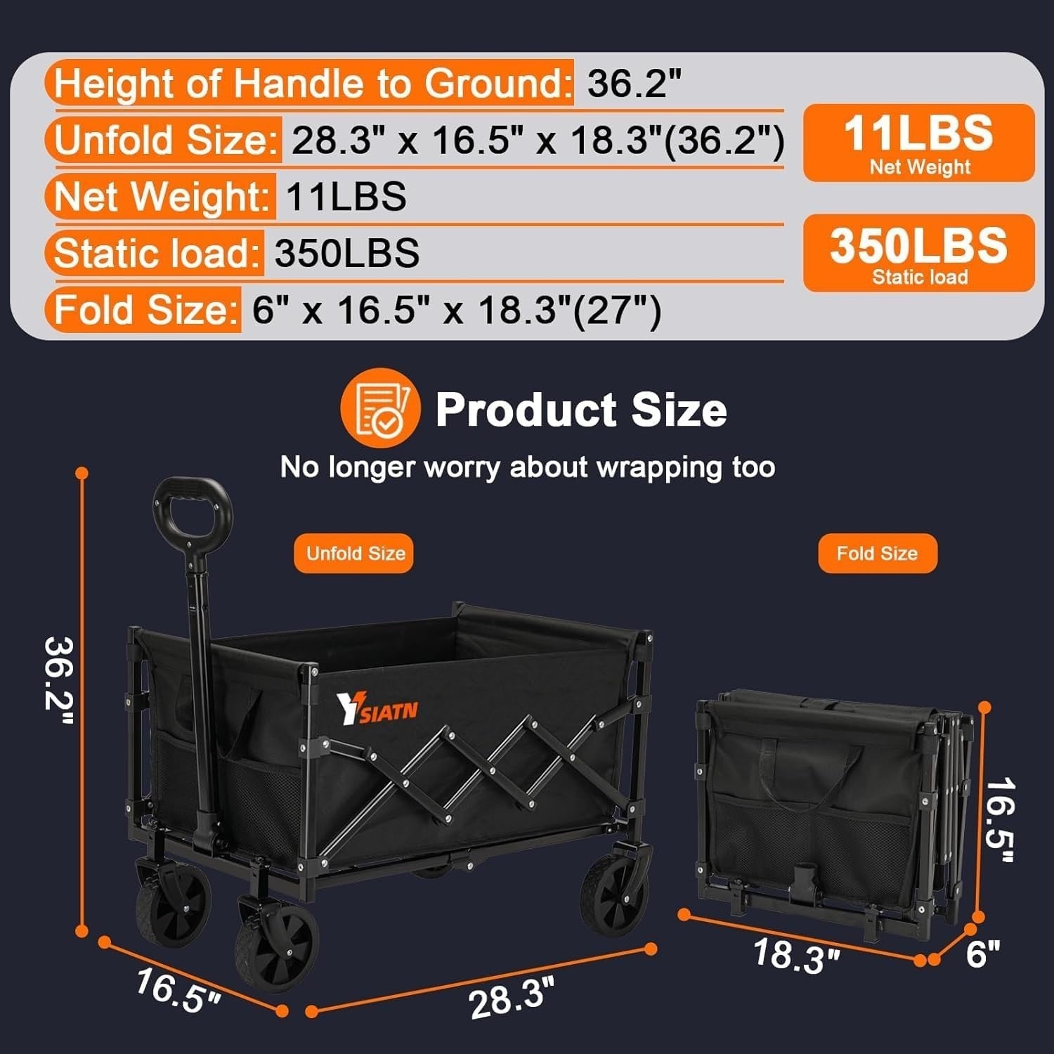 159kg Heavy Duty Folding Festival Trolley Wagon with All-Terrain Wheels Black