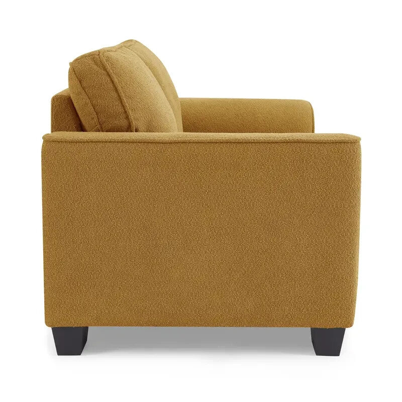 Mustard Boucle 2 Seater Sofa Deep Cushions Compact Modern UK Living Room