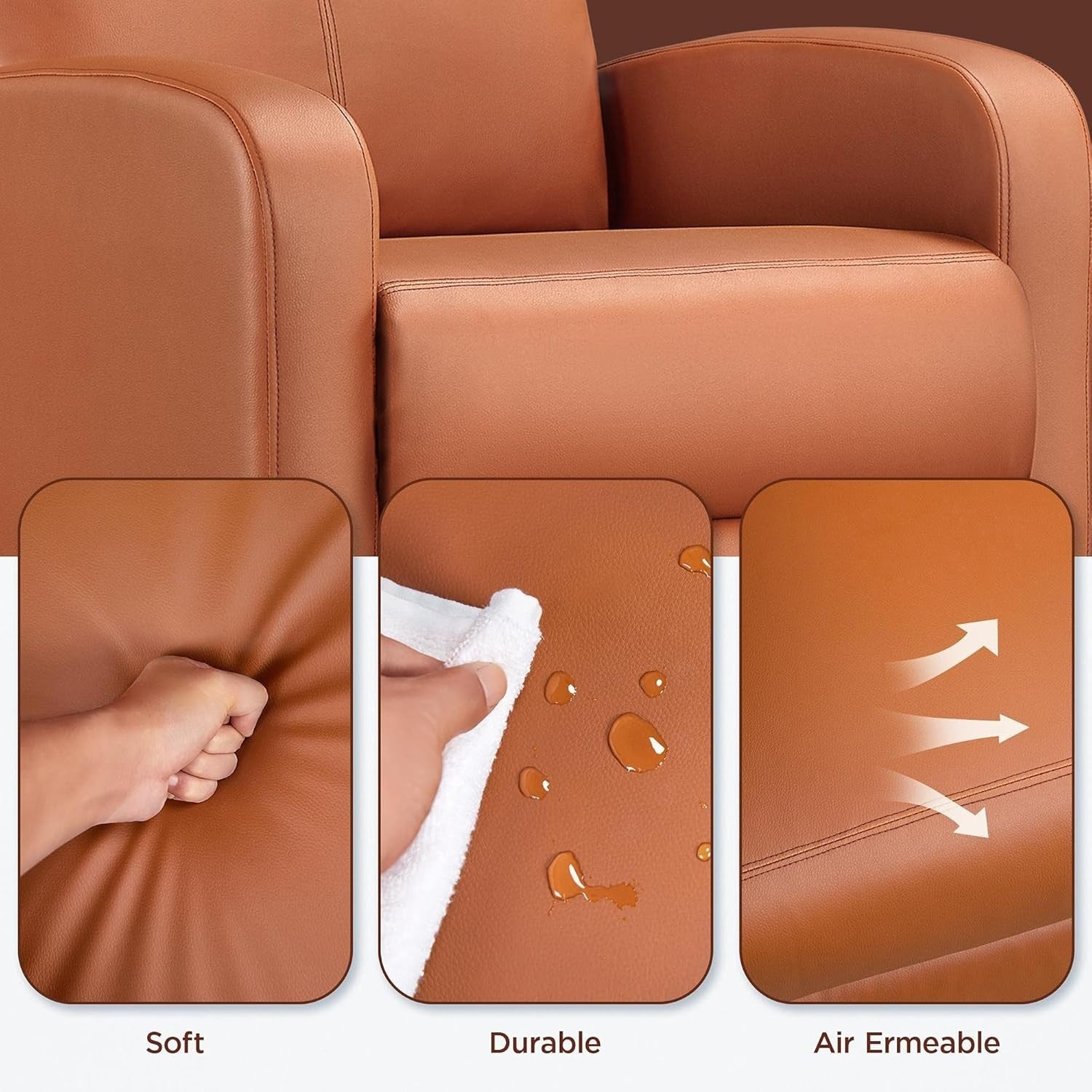 Tan PU Leather Recliner Armchair Adjustable Sofa Chair for Home Lounge