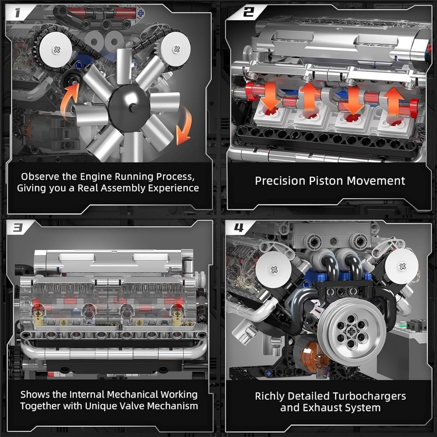V8 Engine Model Kit 535Pcs Motor Build Set | Realistic Working STEM Toy