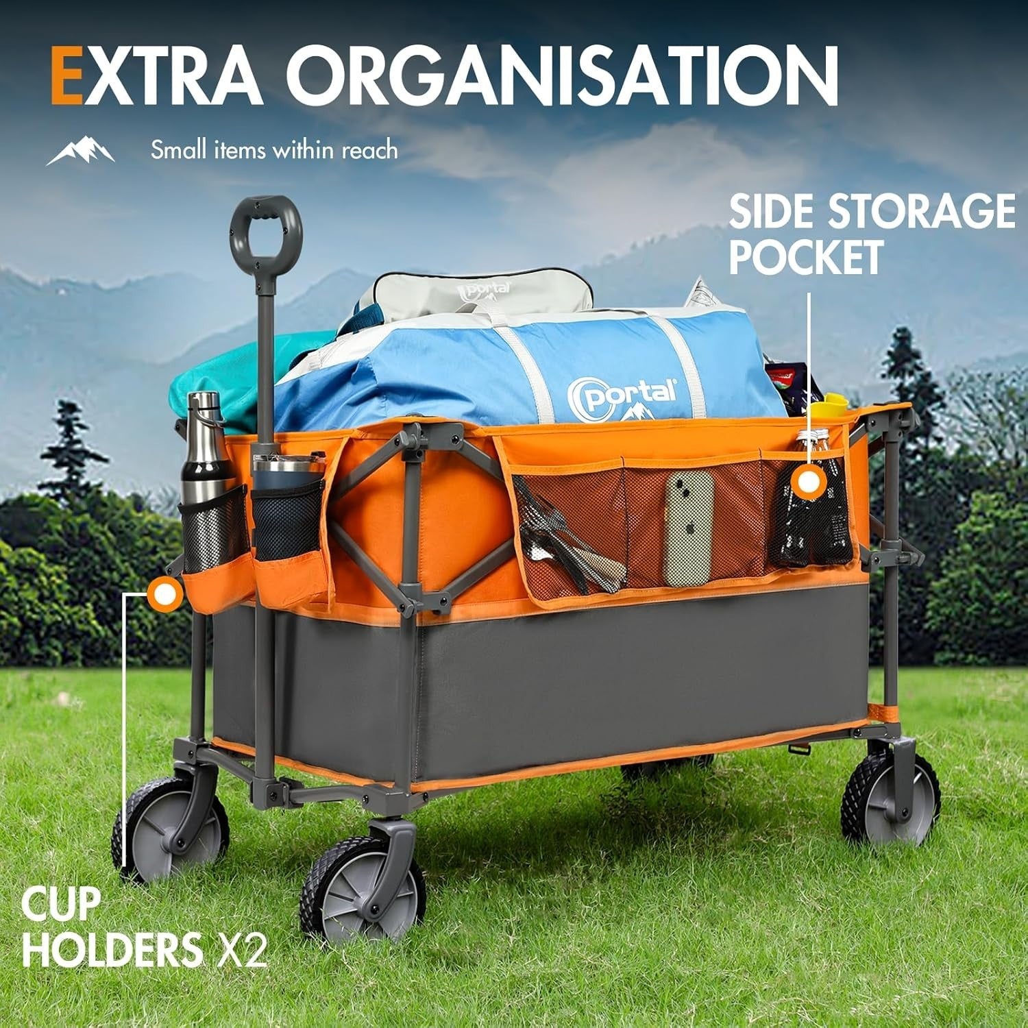 Orange XL 228L Folding Festival Trolley Heavy Duty Camping Beach Wagon Portal