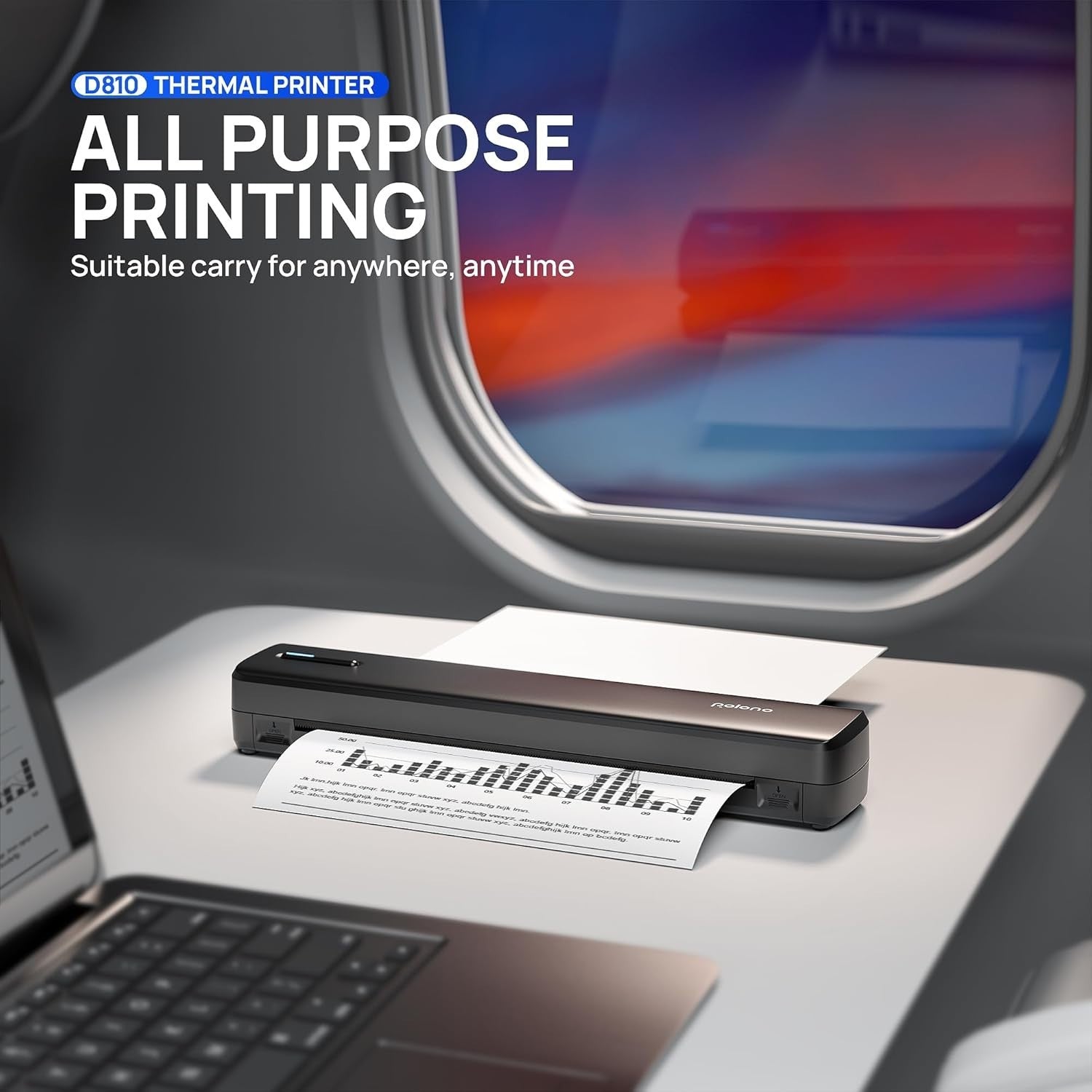 Black Portable A4 Wireless Thermal Printer Bluetooth Inkless Travel Office