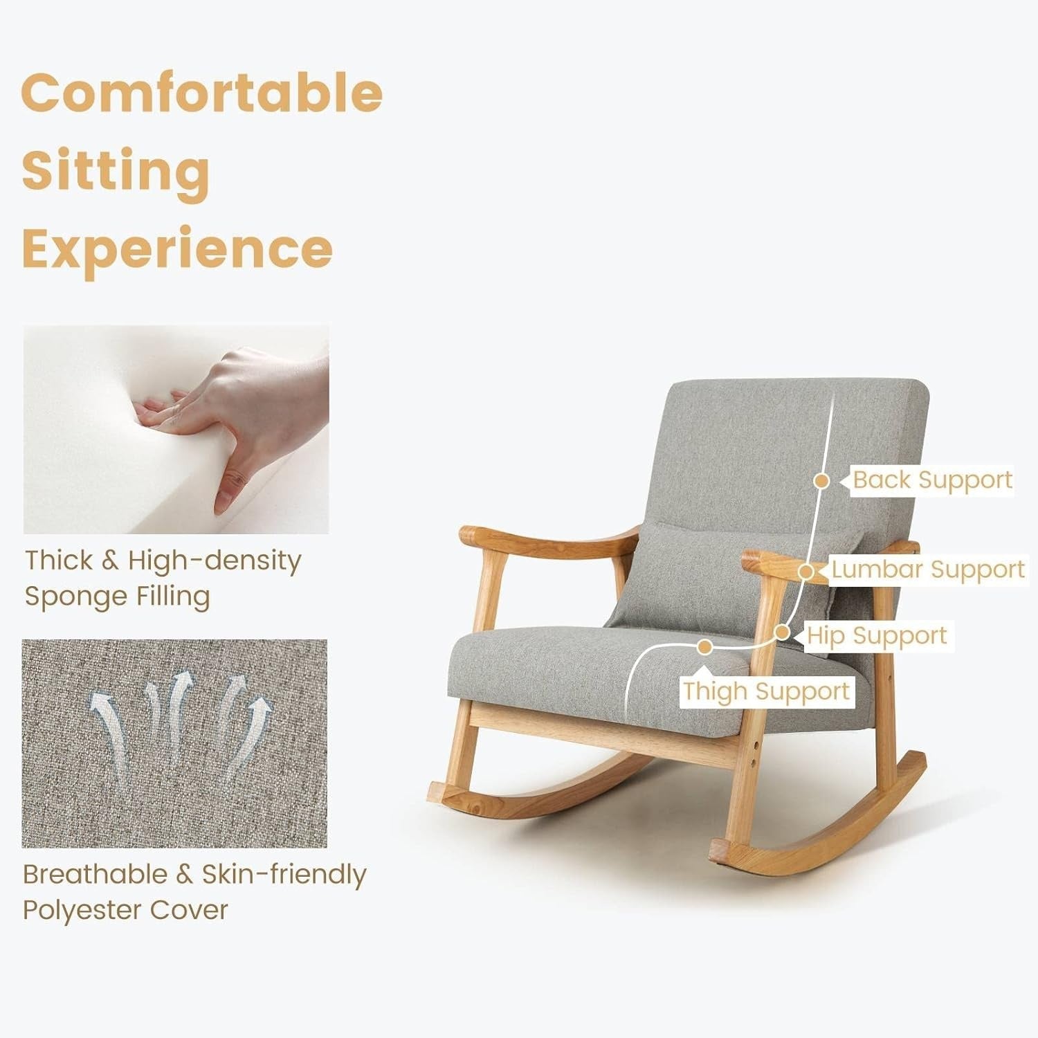 Rocking Lounge Chair Soft Cushions Lumbar Pillow Recliner 78x66x83cm