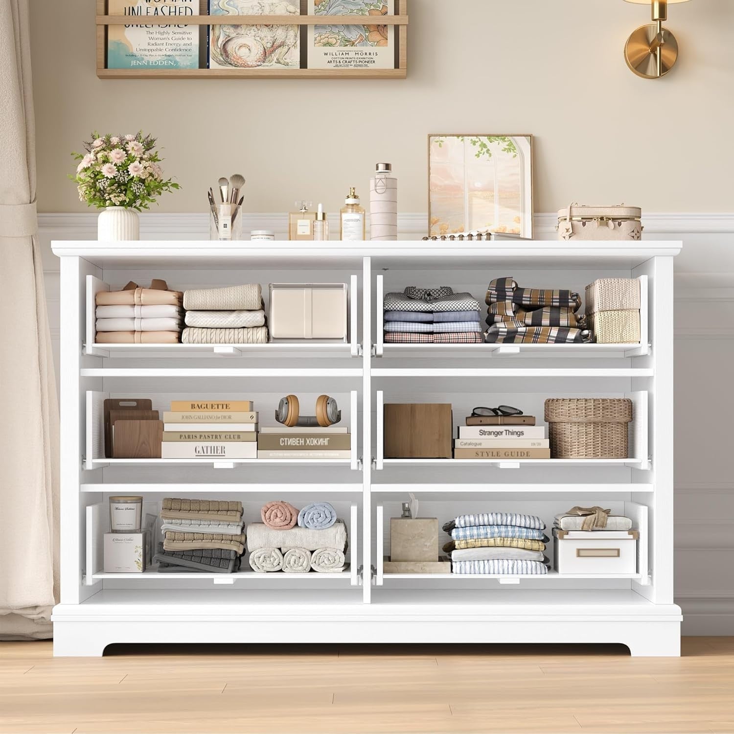 White Chest of Drawers 6 Drawer Modern Sideboard Storage Cabinet 120cm