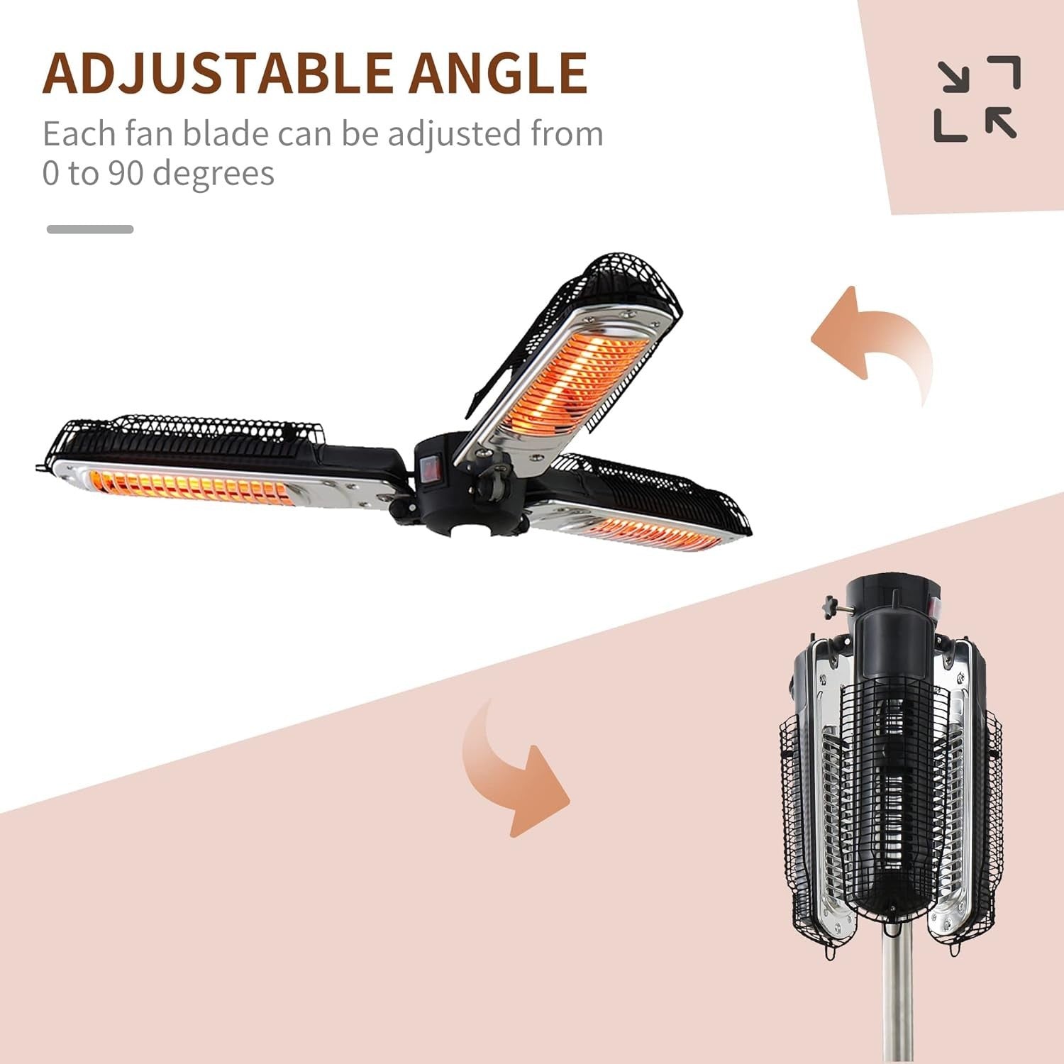 Outdoor Umbrella Heater 2000W Electric Patio Radiant Heat 3 Settings Adjustable