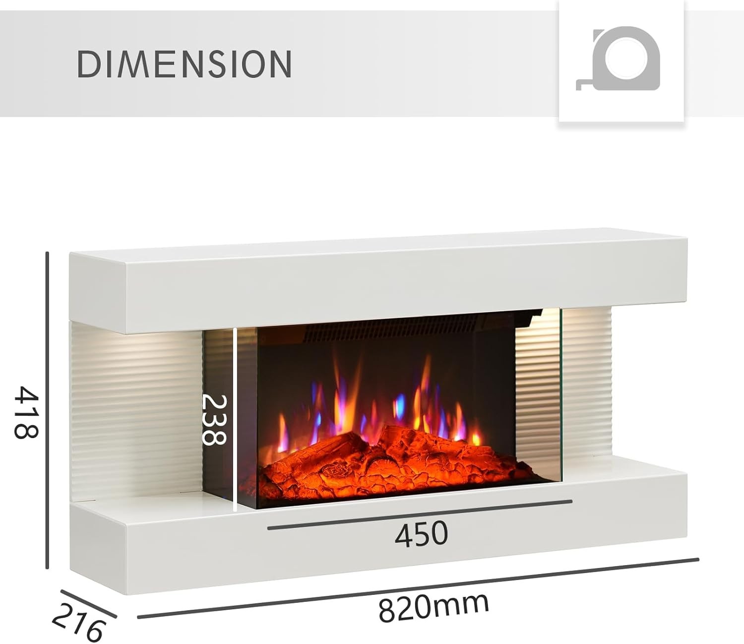 Wall Mounted Electric Fireplace Suite 82cm – LED Flame & Heater 1.8kW