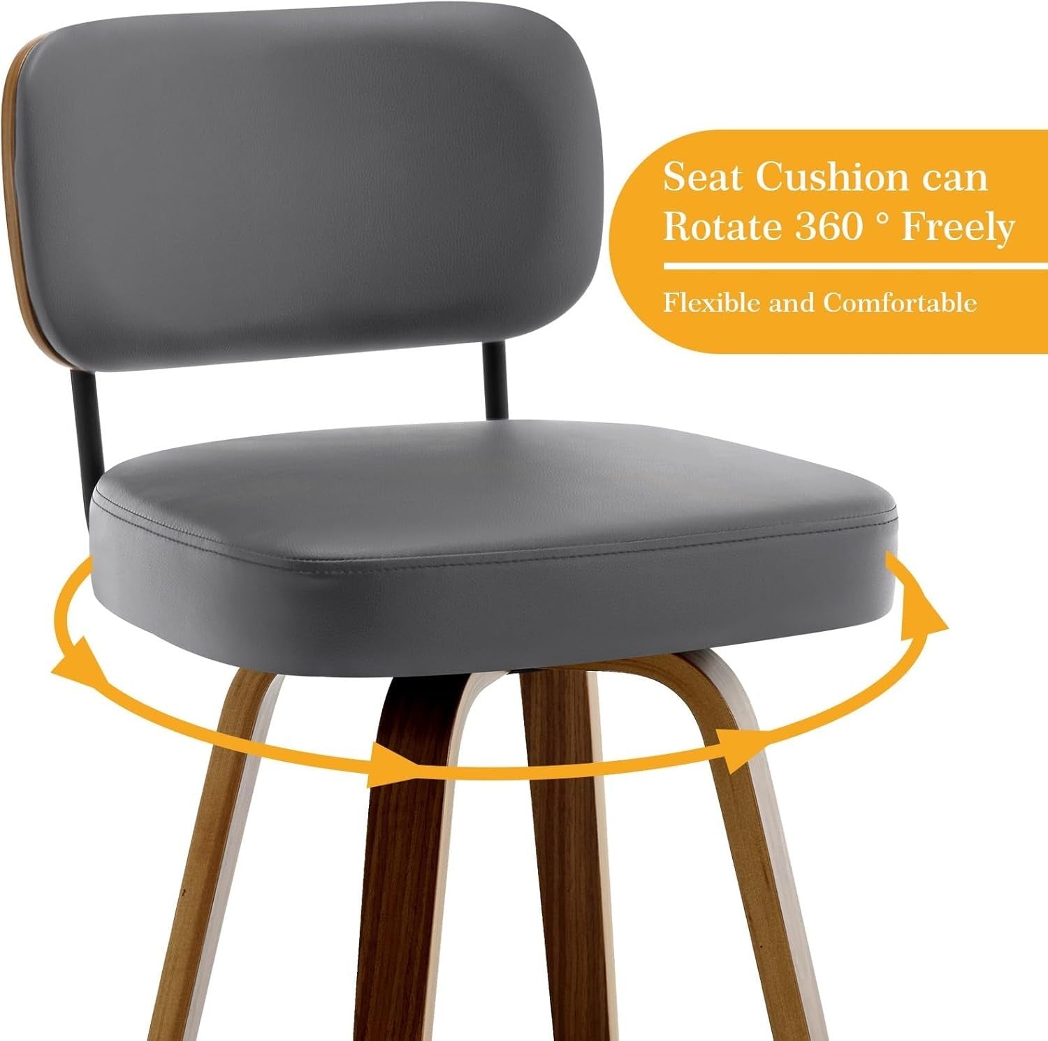 Swivel PU Leather Bar Stool | Wooden Frame Counter Chair with Back