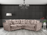 Luxury Chesterfield Mink Velvet 5 Seater Corner Sofa Studded Arms L-Shape