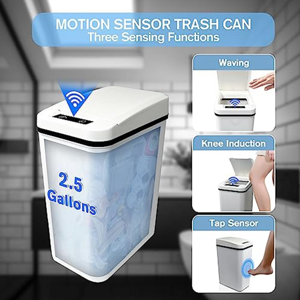 6L Touchless Bathroom Bin | Smart Motion Sensor Trash Can White