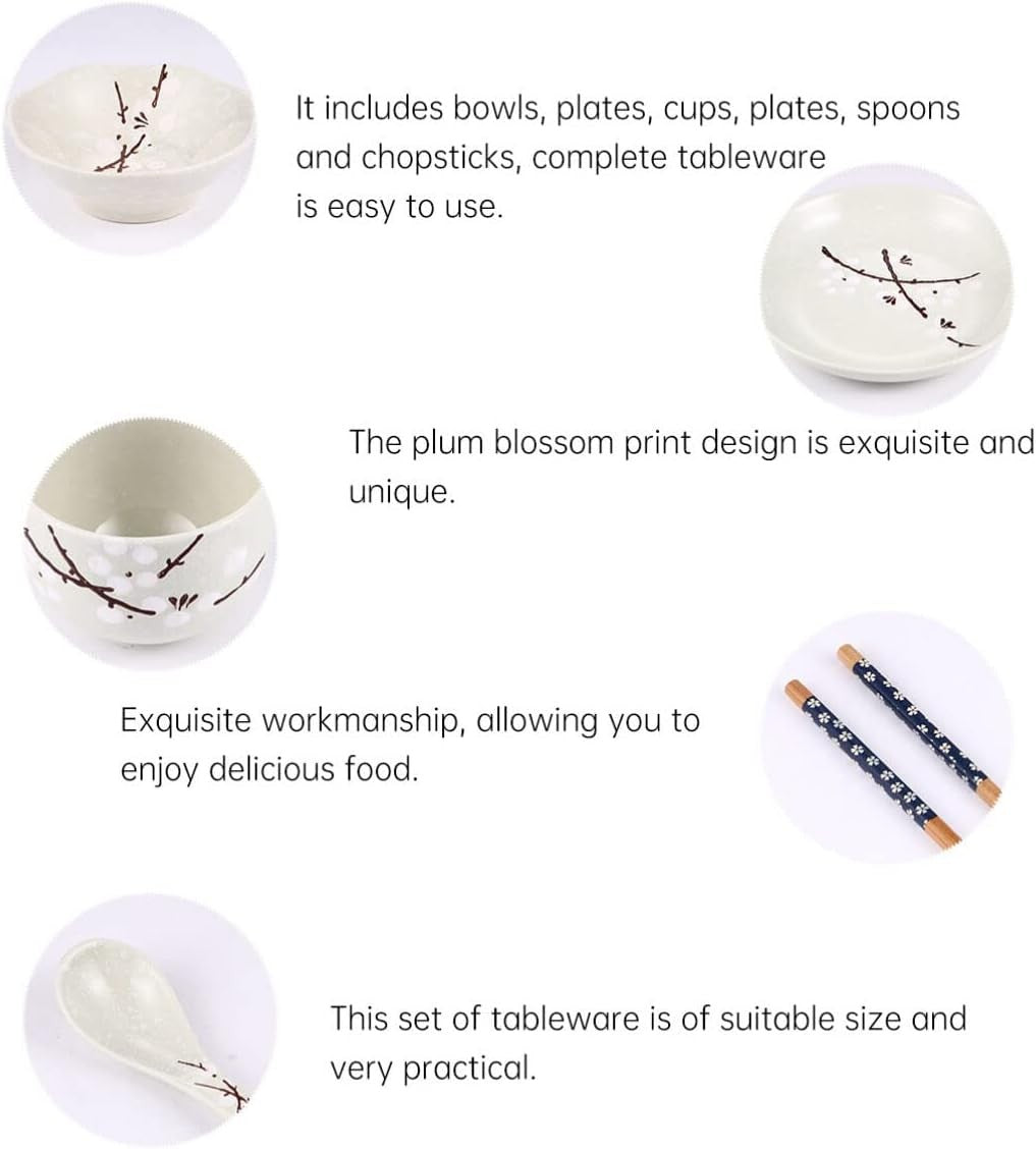 Japanese Style Ceramic Dinnerware Set for One Bowl Plate Cup Spoon Chopsticks