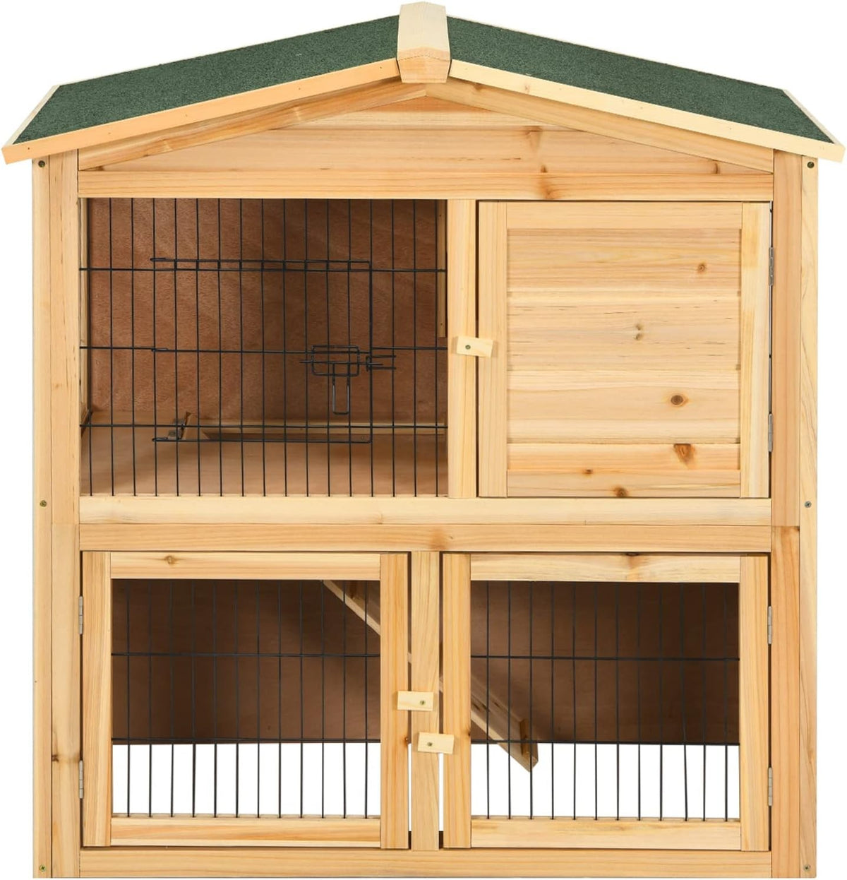 Wooden Rabbit Hutch 2 Storey Indoor Outdoor Pet Cage Ramp Doors