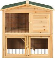 Wooden Rabbit Hutch 2 Storey Indoor Outdoor Pet Cage Ramp Doors