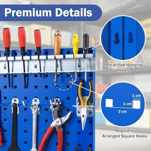 Wall-Mounted Pegboard Tool Organizer Kit 3 Boards 28 Accessories Black/Blue