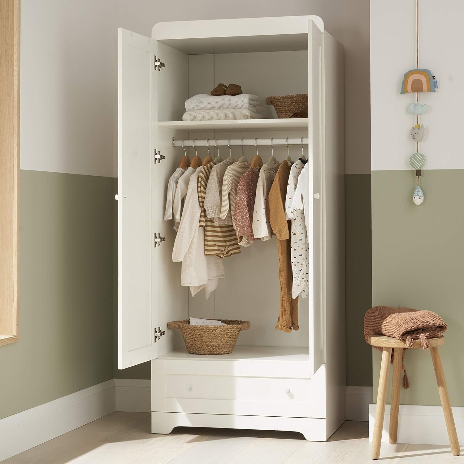 3pcs Nursery Furniture Set Cot Bed Wardrobe Chest Drawers Solid Wood White