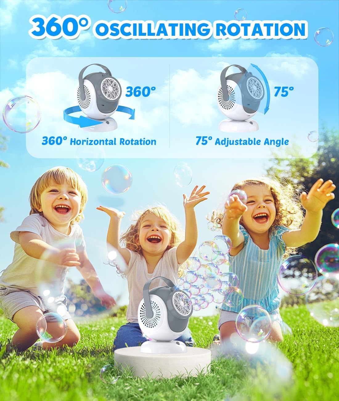 Rechargeable Bubble Machine 360 Rotation 10 Wand Portable