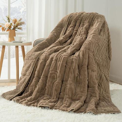 Khaki Sherpa Weighted Blanket 15lbs Queen 60x80 Cozy Sleep
