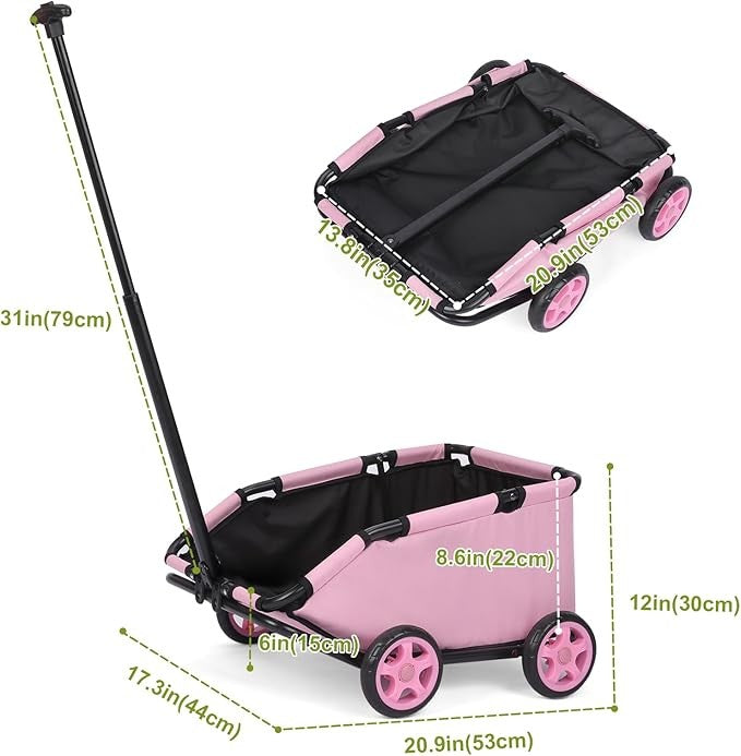 Foldable Pet Wagon with Pull Handle Mini Dog Travel Cart Wheels Pink