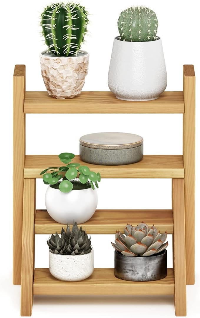Pine Wood Plant Stand Indoor Outdoor Staircase Flower Pot Display Shelf