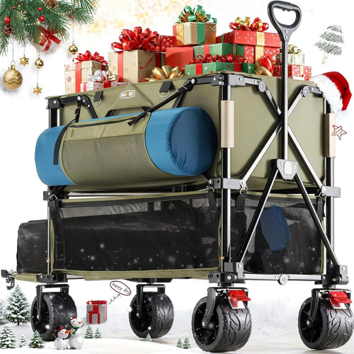 400L Folding Double Decker Wagon Cart All-Terrain Big Wheels Green