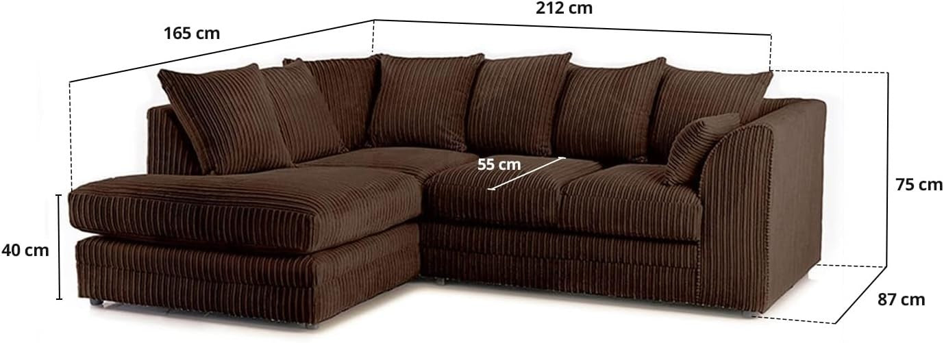 4 Seater Brown Jumbo Cord Scatter Back Left Hand Corner Sofa with Deep Seats