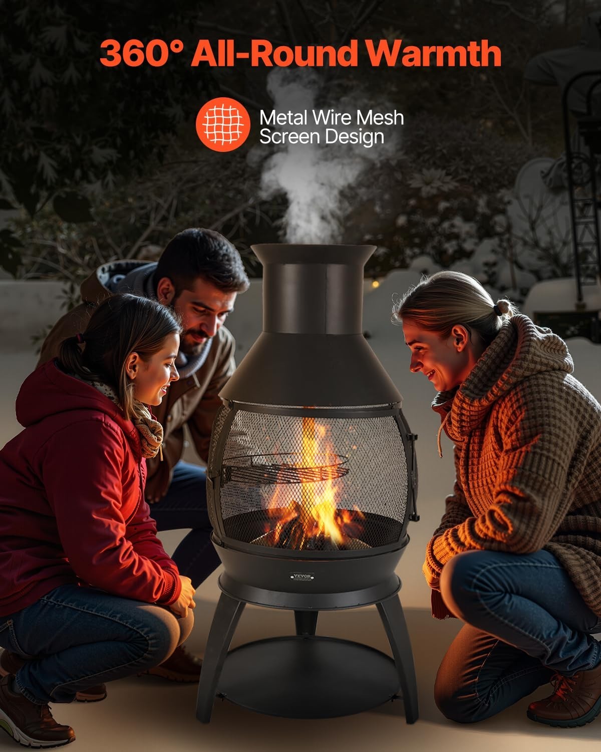 Outdoor Wood Burning Chiminea Fire Pit with Grill Mesh & Chimney Patio Heater