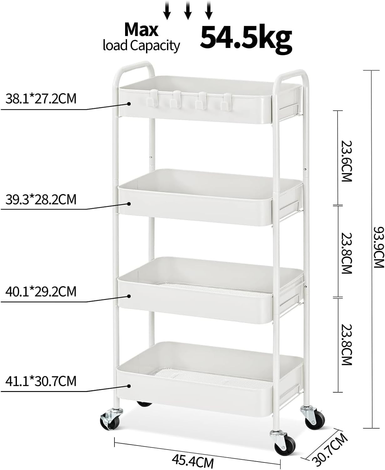 4 Tier Rolling Storage Cart Metal Utility Trolley Organizer Wheels
