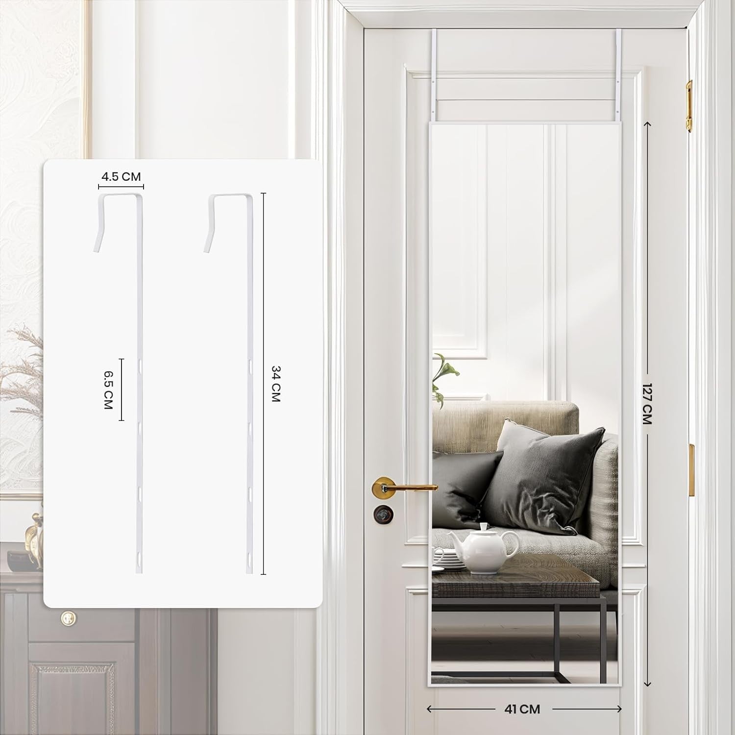Full Length Over Door Mirror 127x41cm White Aluminum Frame