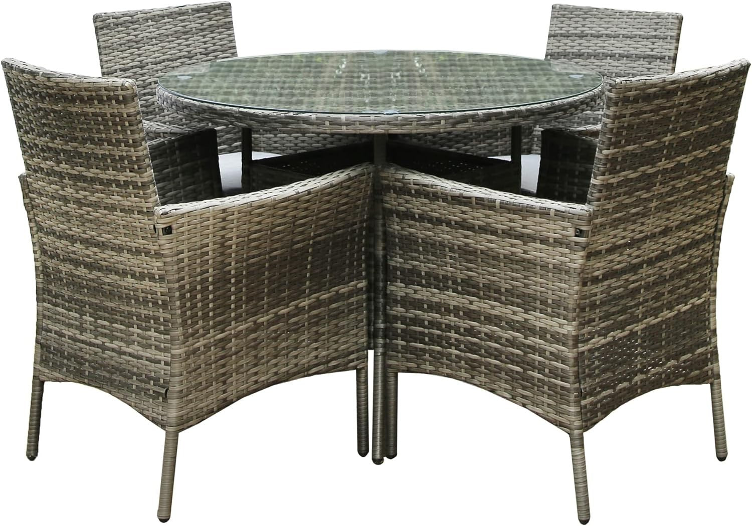 5pc Rattan Garden Dining Set Round Table Chairs Patio Outdoor Furniture Grey