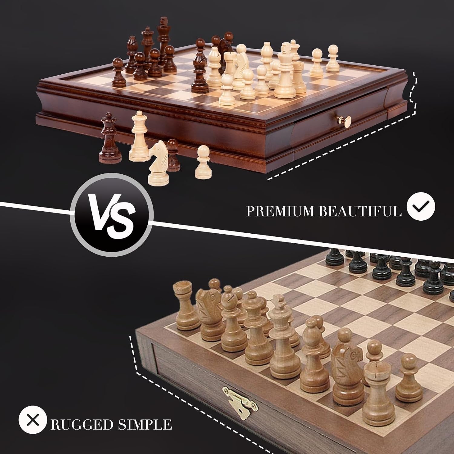 12.8" Magnetic Wooden Chess Set with Storage Drawers Luxury Board Game